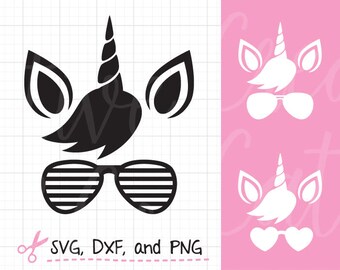 Unicorn Face SVG DXF Unicorn Wearing Sunglasses Silhouette SVG Cute Summer Unicorn Silhouette svg dxf Cut File for Cricut or Silhouette