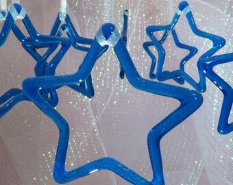 Handmade glass star ornament. Ornament set. Christmas holiday decor. Christmas tree star gift. Unique glass ornament. Star suncatcher.