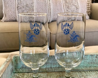 Anheuser Busch Air Force Association Pilsner Glasses set of Two Blue A and Eagle AFA Wings Beer Glass Budweiser TYCAALAK