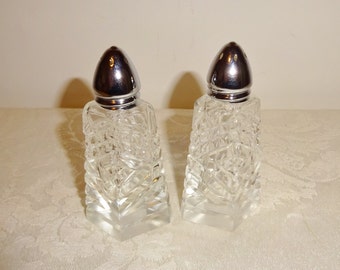 Vintage Crystal Salt and Pepper Shaker Diamond Shaped Crystal Glass Clear Glass