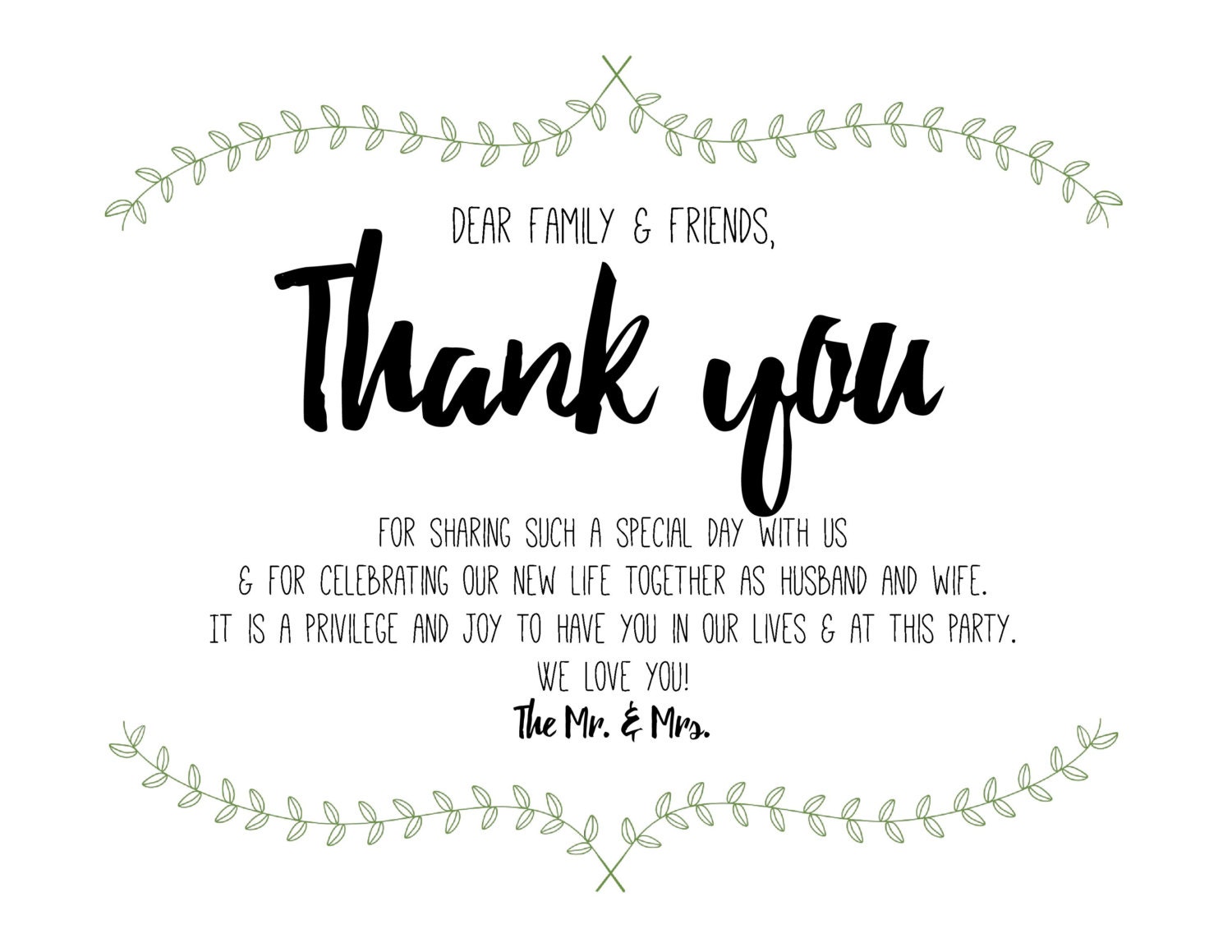 Short & Sweet Wedding Thank You Note Printable Digital