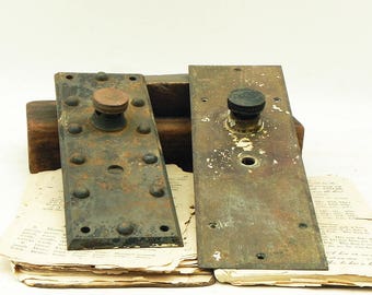 2 Salvaged Vintage Escutcheons Door knob Plates Repurpose Steampunk Assemblage Craft Supply