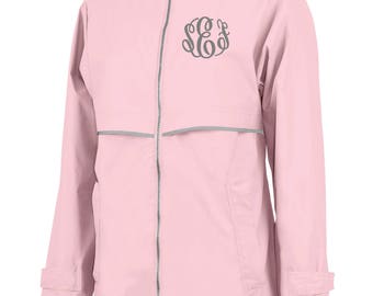 FREE SHIPPING! Charles River New Englander Monogrammed Rain Jacket Waterproof More Colors XS-3X Gray Mesh Lined Coat ~ Full Zip ~ Hooded