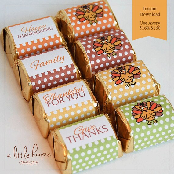 Items similar to THANKSGIVING Candy Bar Wrappers - Chocolate Nugget Wrappers / Mini Candy Bar ...