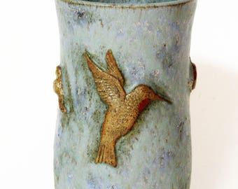 Hummingbird mug/Wheel Thrown/Handmade Mug/stoneware mug