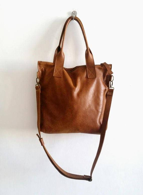 Brown leather tote Handbag Cross-body bag Every day bag