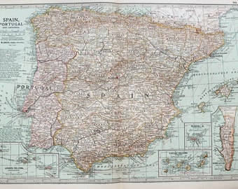 Antique Map : Spain, Portugal, Iberia. Encyclopedia Britannica, 1890s (20)