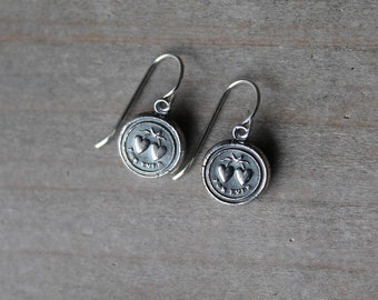 Hearts wax seal fine silver earrings