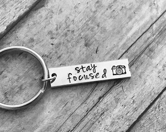 photographer gift with camera - stay focused - camera keychain - great gift - snap - pictures - photos