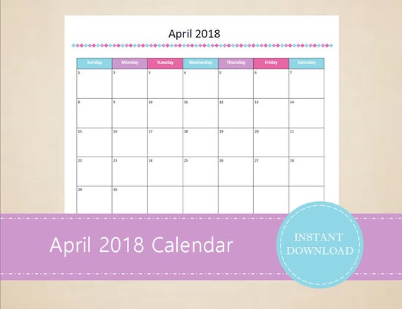 month of april 2018 calendar