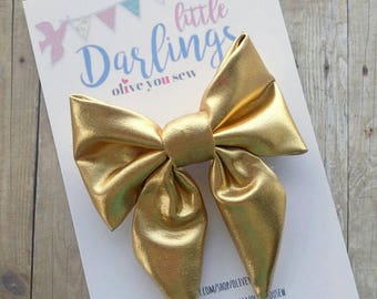 SALE! 30% OFF**Sailor Hair bow, Toddler hair bow, Baby hair bow, Teen hair bow, Girl Hair bow- metalic gold