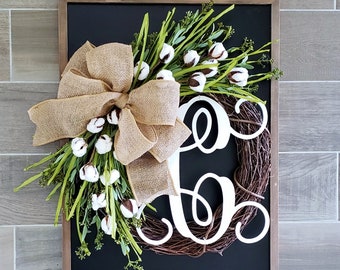 Cotton Grapevine Wreath. Year Round Wreath. Spring Wreath. Summer Wreath. Door Wreath. Grapevine Wreath.