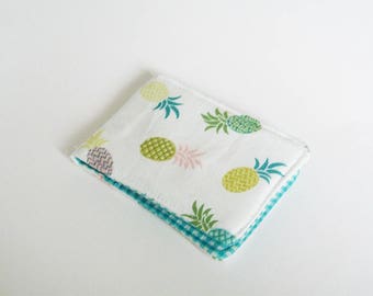 Card case, pineapple fabric, multi colour pineapple design, cotton case