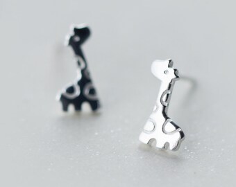 Cute Giraffe Sterling Silver Stud Earrings, Giraffe Earrings, Giraffe Jewelry, Giraffe Gift, Jirafa, Tiny Giraffe, Girafe, Cute Earrings