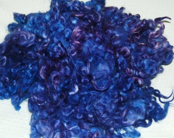 Cotswold Wool Locks, Locks for Spinning, Needle Felting, Blythe Reroot, Curly Doll Hair, Blue with Pink and Purple Highlights 1 oz.