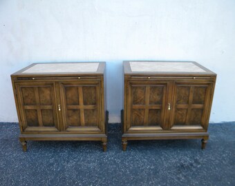 Mid Century Modern Pair of Nightstands End Side Tables with Pull Out Tray 5791