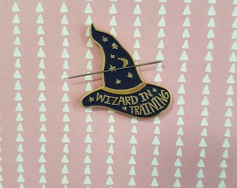 Wizard in training needle minder for cross stitch or embroidery