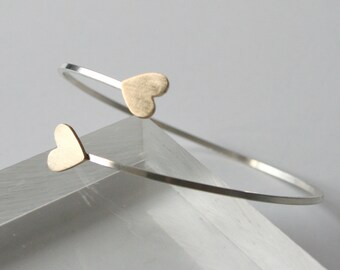 Minimal Open Cuff Heart Bracelet, Open Bangle, Heart Bracelet, Heart Cuff, Mixed Metal, Minimal Cuff, Modern Style Jewelry, Stacking Bangle