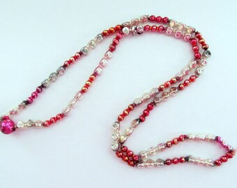 Vintage Christmas Mercury Glass Bead Garland/ PInk Christmas Garland/ Faceted Mardi Gras Bead Necklace