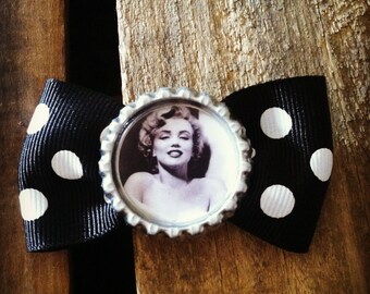 Marilyn Monroe pin up small black polka dot hair bow clip retro