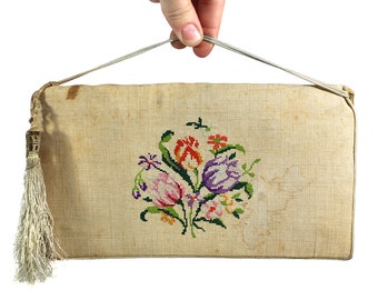 Antique Needlepoint Clutch - Handmade