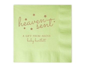 Heaven Sent Personalized Napkins - Set of 100 - Custom Printed Napkins, Foil Stamped Napkins, Party Favors, Party Decor, Established