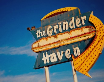 Grinder Haven Neon Sign Print | Sub Sandwich Neon Sign | Ontario Photography | Retro Kitchen Decor | Gifts for Him | Retro Kitchen Wall Art