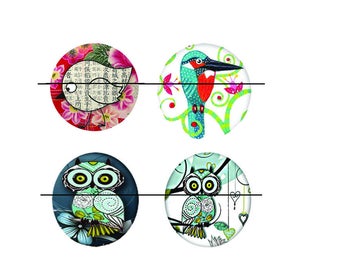 SALE 25 mm 4 nice Cabochons glass 25 mm bird stick
