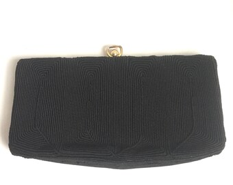 1940s black cordé clutch purse