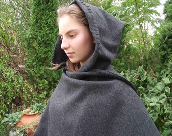 Dark grey woolen elven medieval cloak