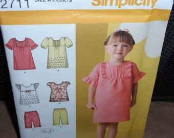 Simplicity 2711 Child Dress or Tunic and Shorts Size 3-4-5-6-7-8 New Uncut