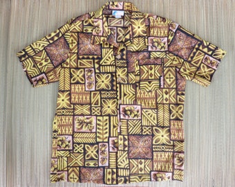 Vintage Hawaiian Shirt 70s ISLANDER Mod Tribal Tiki Weekend Warrior Party Shirt Mens - L - Oahu Lew's Shirt Shack