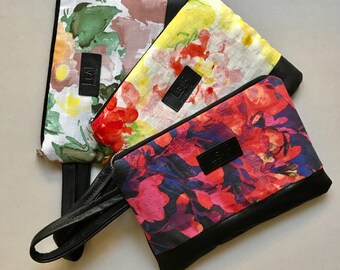 Pastel Floral Clutch, Large Floral Purse, Handbag with Flowers, Floral Clutch, Leather Clutch, Floral Clutch Purse, Floral Zipper Pouch
