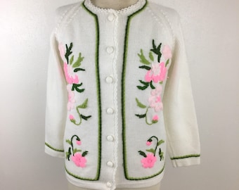 Vintage Floral Embroidered White cardigan Sweater