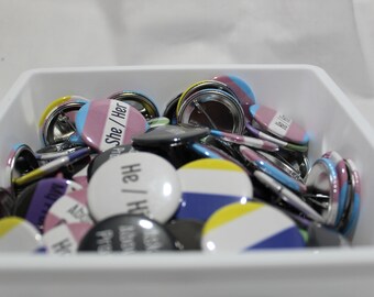 Gender Identity Pride Pins | 1.5in Pinback Pronoun or Pride Flag Buttons