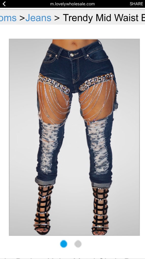 distressed jeans with chains