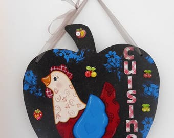 Door plate - decoration for the kitchen - decoration "hen" - wooden apple - wall decoration