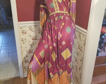 FREE SHIPPING 1960 Psychedelic Peasant Maxi