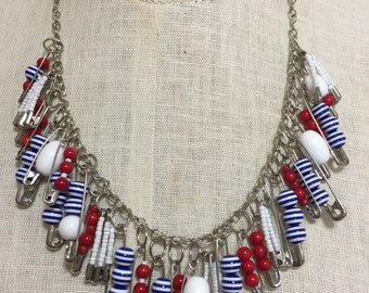 Red, White and Blue Safety Pin Necklace