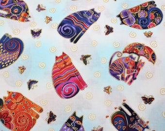 Laurel Burch Rare Oop FABULOUS FELINES Tossed Cats Fabric - BTHY