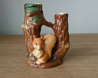 Vintage Vase Squirrel by a Tree Posy Vase Hornsea Fauna Royal Made in England No. 48 Kitsch Ceramic Collectable Earthenware Planter