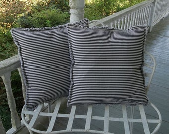 Custom Ticking Pillows Farmhouse Pillows Custom Pillow Shams Striped Pillows Pillow Cover Country French Farmhouse Pillows