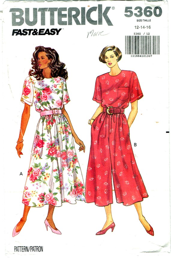 Butterick 5360 Vintage 1990s Sewing Pattern Misses' Culottes Dress And ...