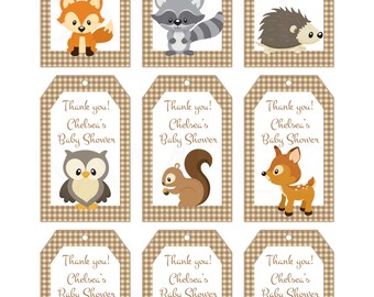 Woodland Friends Forest Animals Theme Baby Shower Favor Tags - Printable File