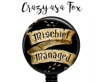 Mischief Managed Retractable Badge Holder, Badge Reel, Lanyard, Stethoscope ID Tag, Nurse, RN, Student, Harry Potter inspired