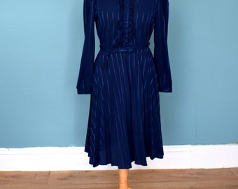 Vintage 80's Dark Blue Ruffle Dress UK Size 12