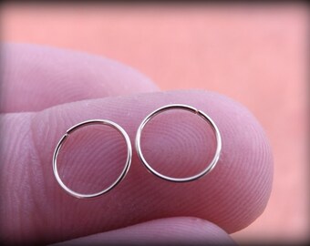 Set of 2 Extra Thin 14K Rose or 14k Yellow Gold Endless/Seamless Hoop Rings for Nose,Ear,Cartilage,Tragus,eyebrow, Super Thin/Snug