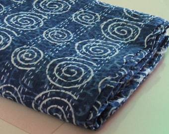 Indigo Handmade Kantha Quilt Indian King Size Indigo King Size Quilt,Handblock Handmade blockprint kantha quilt,blanket,Quilts