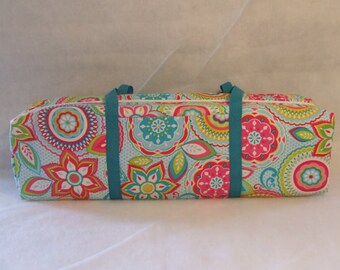 Silhouette Cameo 3 Carrying Case / Cricut Explore Air Carrying Case / Bright Medallion Print Fabric with turquoise strapping