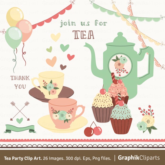 Tea Party Clip Art. Party Clip Art. Cupcakes Clip Art. Spring